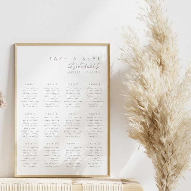 Poster Plano de Assentos de Casamento Minimalista Simples (Criador carregado)