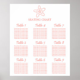 Poster Plano de assentos de casamento no mar com estrelas