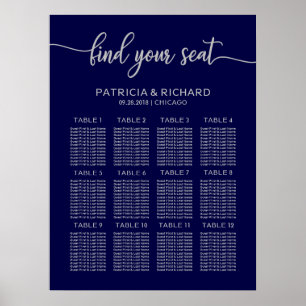 Poster Plano de Assentos de Casamento Quadro Chic Azul Ma