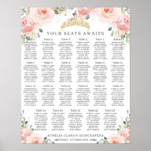 Poster Plano de Assentos Quinceanera Rosa Bege Floral Dou