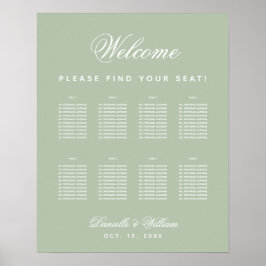 Poster Plano de Assentos Simples Sage Casamento 8 Mesas