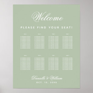 Poster Plano de Assentos Simples Sage Casamento 8 Mesas