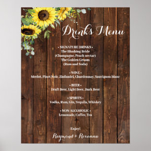 Poster Plano de Bebidas Verdejante Girassóis Casamento