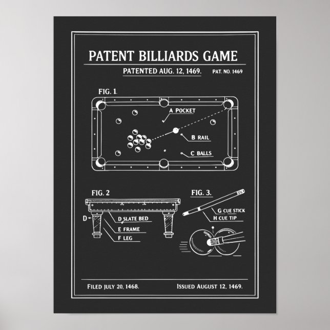 Poster Plano de Bilhar de Patente (Frente)
