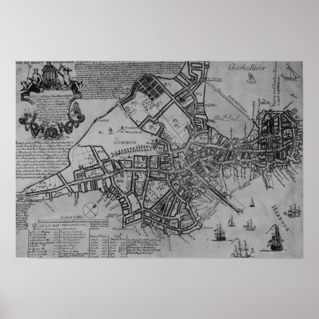 Pôster Plano de Boston, Nova Inglaterra, 1739 (Frente)