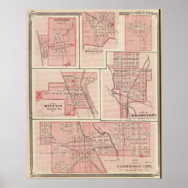 Pôster Plano de Cambridge City, Wayne Co com Newport (Frente)