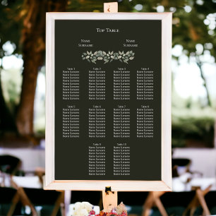 Poster Plano de Casamento de Folhagem Verde Elegante