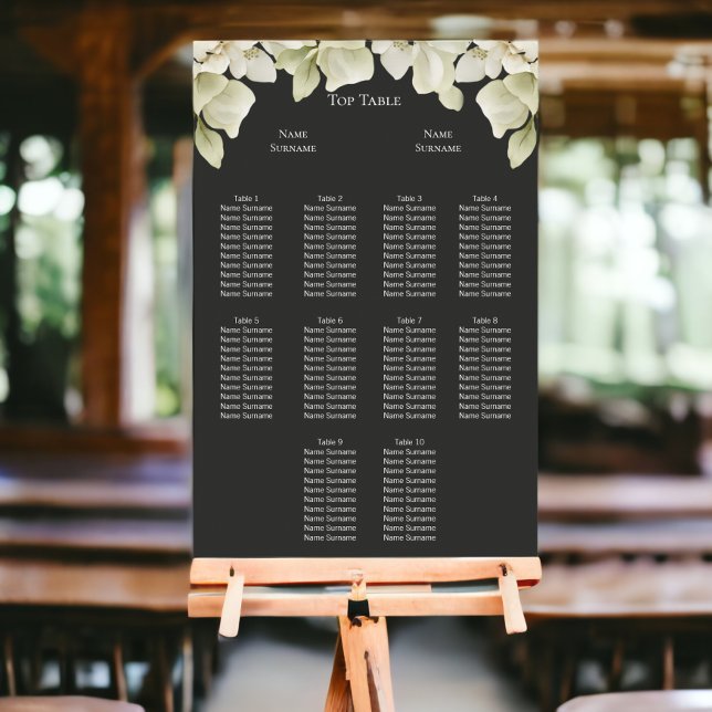Poster Plano de Casamento de Folhagem Verde Elegante (Elegant Green Foliage Wedding Seating Plan Poster from Ricaso - for ten tables plus top table)