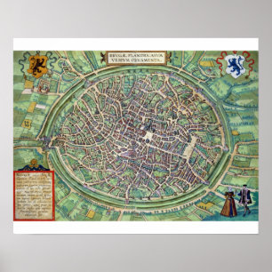 Poster Plano de cidade de Bruges, 'de Civitates Orbis
