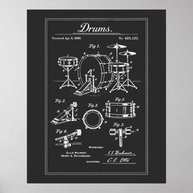 Poster Plano de Conjunto de Tambores Vintage (Frente)