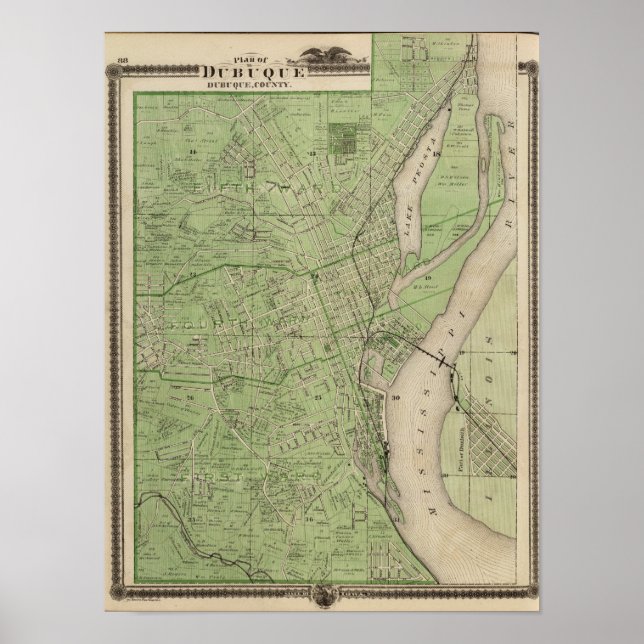 Poster Plano de Dubuque, Condado de Dubuque, Estado de Io (Frente)