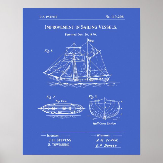 Poster Plano de embarcação à vela patente (Frente)