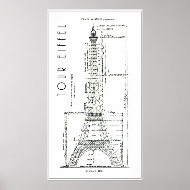 PÔSTER PLANO DE ENGENHEIROS DE TORRE EIFFEL 1886 (Frente)