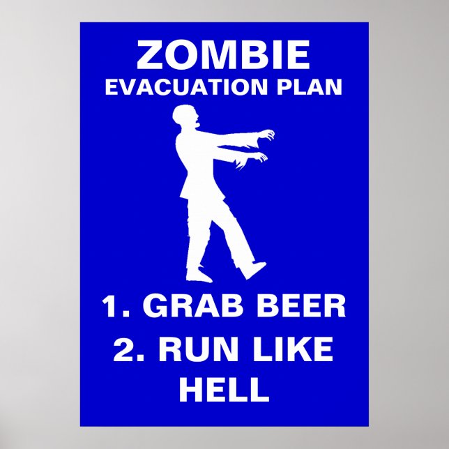 Pôster Plano de Evacuação Zombie 1. Pegue Cerveja 2. Exec (Frente)