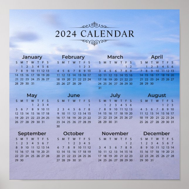 Poster Plano de fundo do Calendar Beach do Elegant 2024 | (Frente)