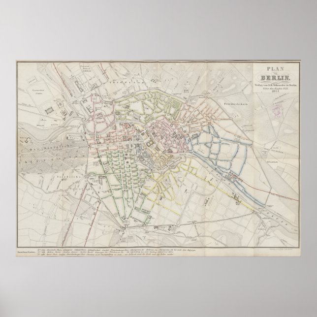 Poster Plano de Layout Urbano de Berlim de 1847, Mapa Ale (Frente)