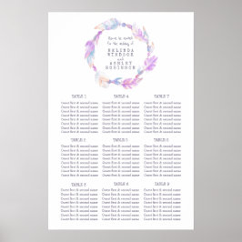 Poster Plano de mesa de casamento aquarela com pena roxa