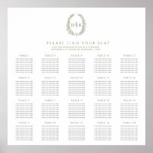 Poster Plano de mesas de casamento oval verde oliva branc