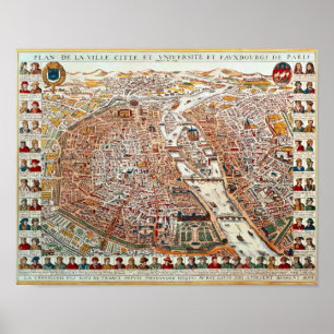 Pôster Plano de Paris com fronteira cronológica