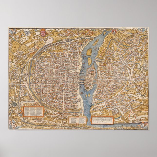 Pôster Plano de Paris por Truschet e Hoyau Circa 1550 (Frente)