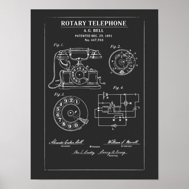 Poster Plano de Patente de Telefone Rotativo (Frente)