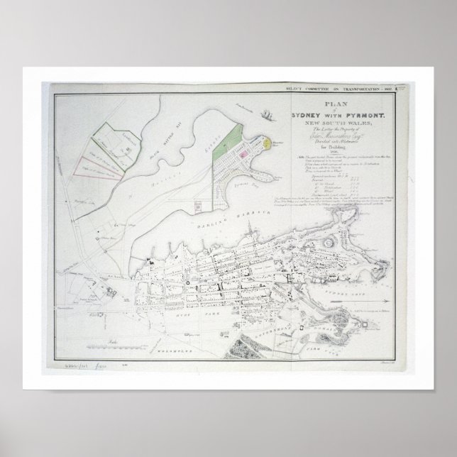 Pôster Plano de Sydney com Pyrmont, Nova Gales do Sul, o (Frente)