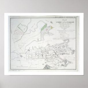 Pôster Plano de Sydney com Pyrmont, Novo Gales do Sul,