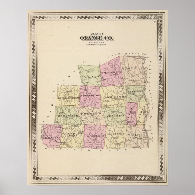 Pôster Plano do Condado de Orange em Vermont (Frente)