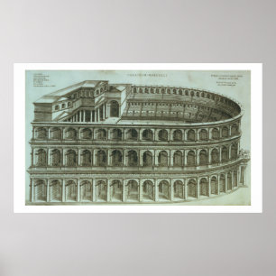 Poster Plano do teatro de Marcellus, Roma, 1558 (engr