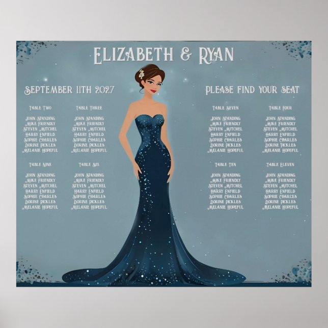 Poster Plano Elegante de Mesa de Casamento (Frente)