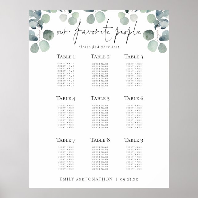 Poster Plano Eucalyptus De Casamento Pessoas Favoritas (Frente)