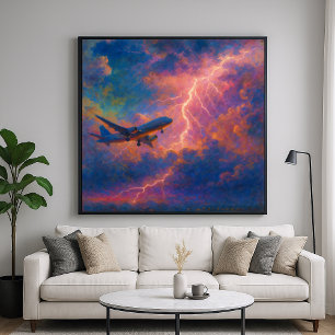 Poster Plano Relâmpago - Arte Plana de Estilo de Pintura