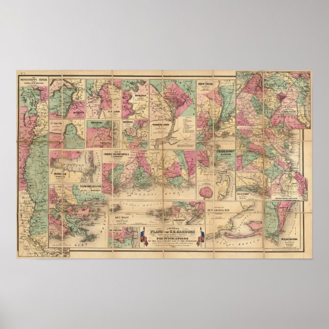 Poster Planos de Colton de Harbors dos EUA (Frente)