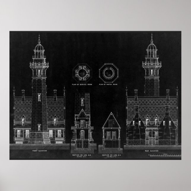 Pôster Planos de Farol de Chalkboard (Frente)