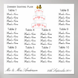 Poster Planos de Janto de Casamento de Corações Rosa