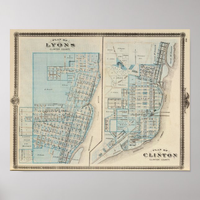 Pôster Planos de Lyon e Clinton, Condado de Clinton (Frente)