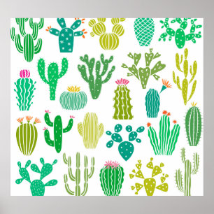 Poster Planta de cactus: vintage floral set.