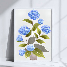 Poster Planta de Hortênsia Azul | Aquarela Floral Bonita