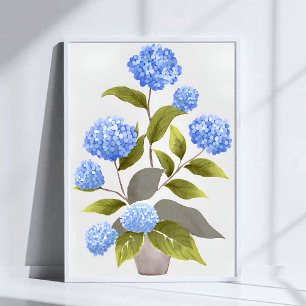 Poster Planta de Hortênsia Azul   Aquarela Floral Bonita