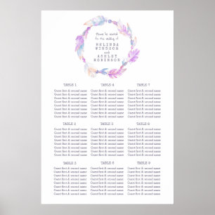 Poster Planta de mesa de casamentos de cor d'água de pena