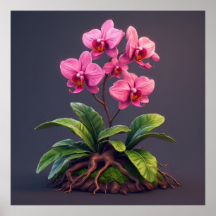 Poster Planta de Orquídea Rosa Com Folhas Verdes