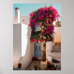 POSTER PLANTA DE PINK E VERDE NA PAREDE CONCRETA BRANCA
