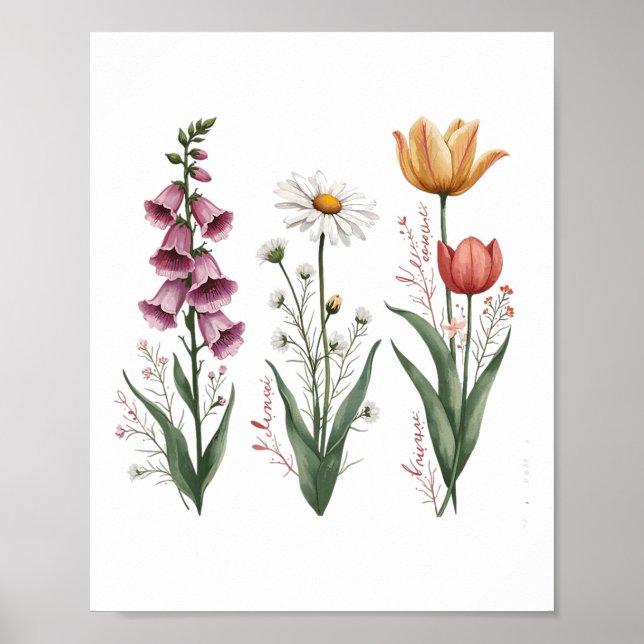 Poster Planta Floral de Foxglove Daisy Tuli, cantada, (Frente)