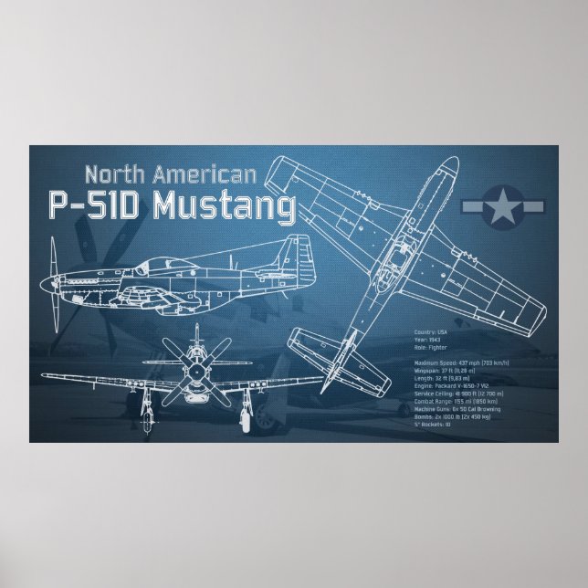 Poster Planta gráfica P-51D Mustang norte-americana (Frente)