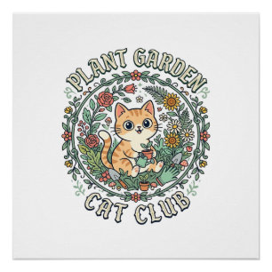 Pôster Planta Jardim Gato Design Engraçado Amante de Gato