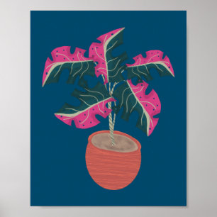 Poster Planta Monstera Rosa Desenhada à Mão