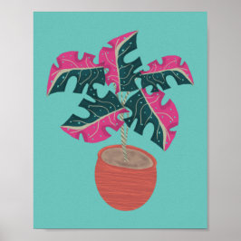 Poster Planta Monstera Rosa Desenhada à Mão