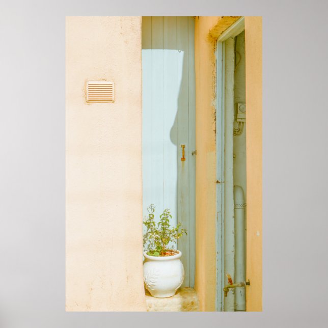 POSTER PLANTA VERDE COM VASSO CERÂMICO AO LADO DA MADEIRA (Frente)