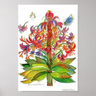 Pôster Planta vermelha e verde n.o 51, desenho "Ainda viv