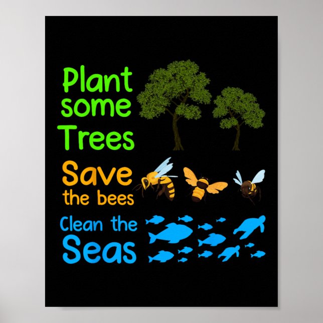 Poster Plantar Mais Árvores Salva Abelhas Limpando A Natu (Frente)